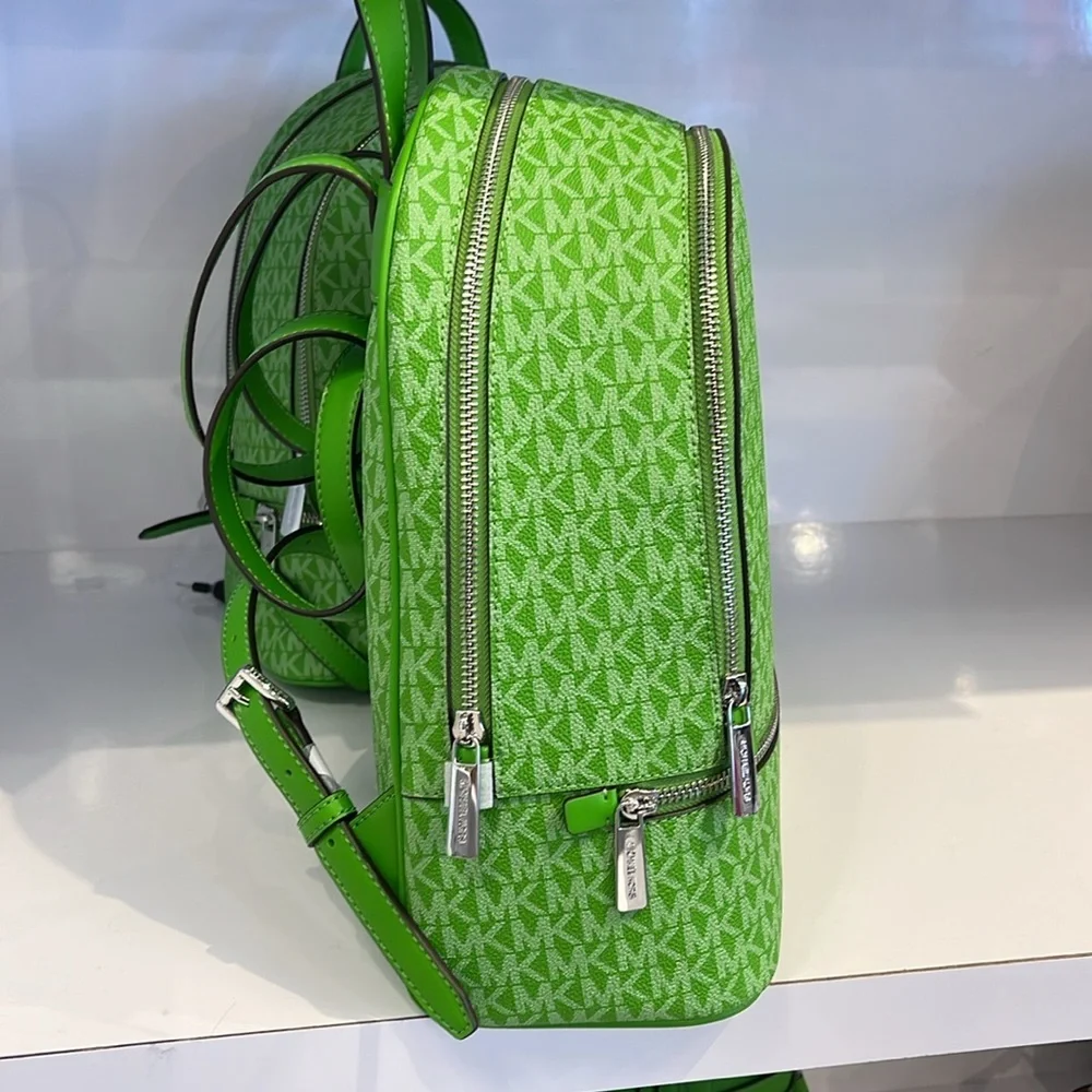 Michael Kors Rhea Medium Signature Logo Backpack Jungle Green  NWT
